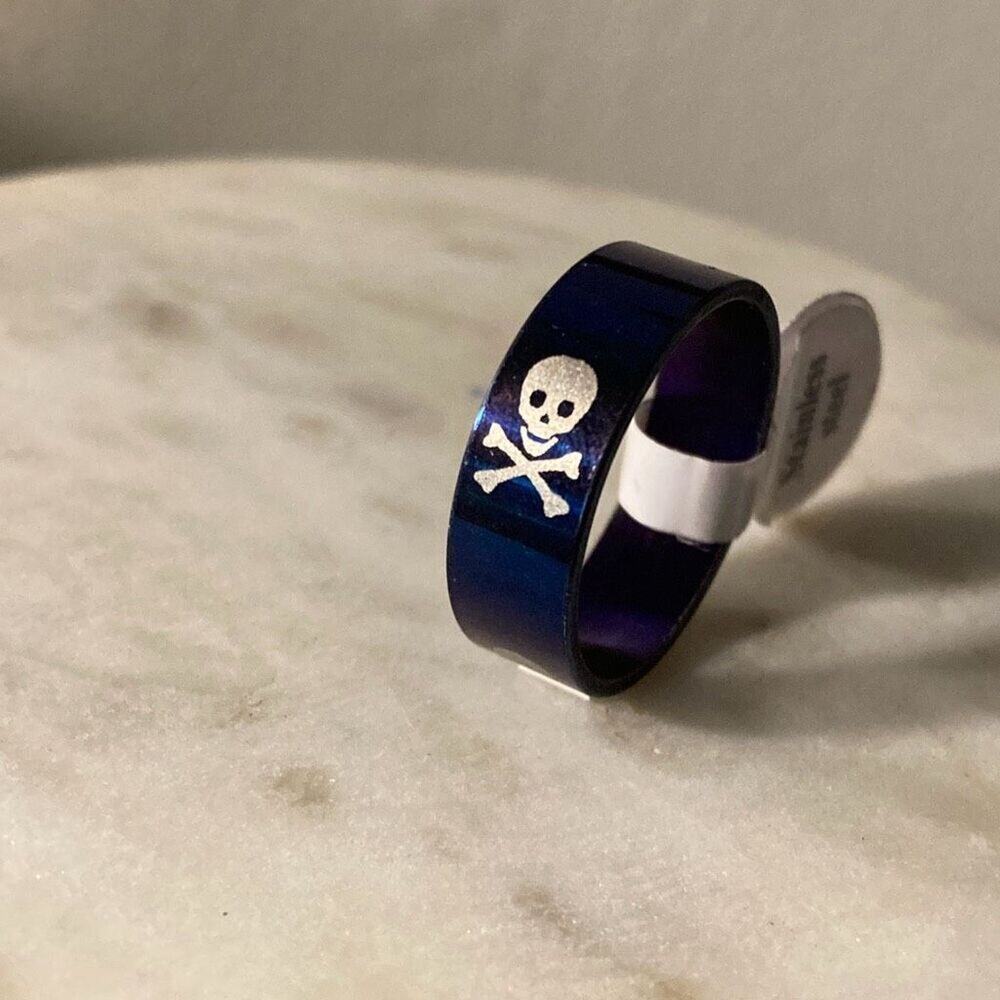 Stainless steel men’s unisex wedding band ring 10 cross bones skull